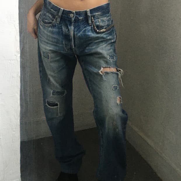 Hysteric Glamour 히스테릭글래머 스터드 데미지 데님 팬츠 