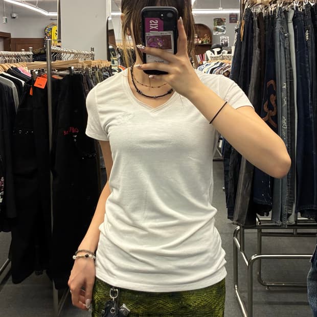 1)Cook jeans 빈티지 여성 자수 디테일 반팔