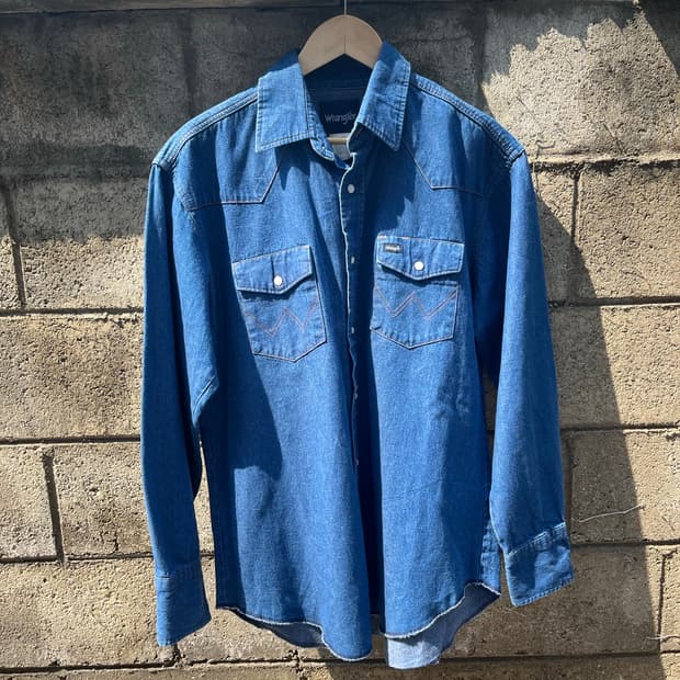 빈티지 Wrangler 데님 웨스턴 셔츠 L