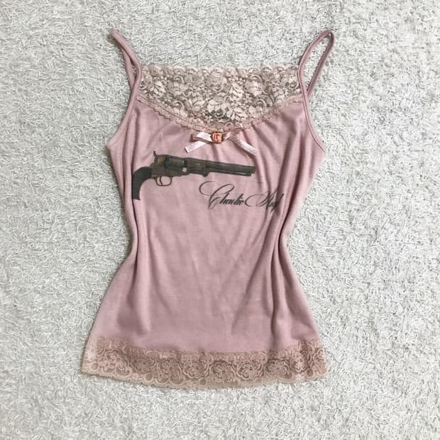 Gun Print Satin Lace Cami sleeveless 