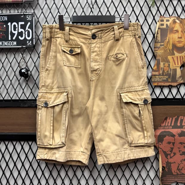 USA VINTAGE 카고 반바지 전면 미니 포켓 포인트 베이지