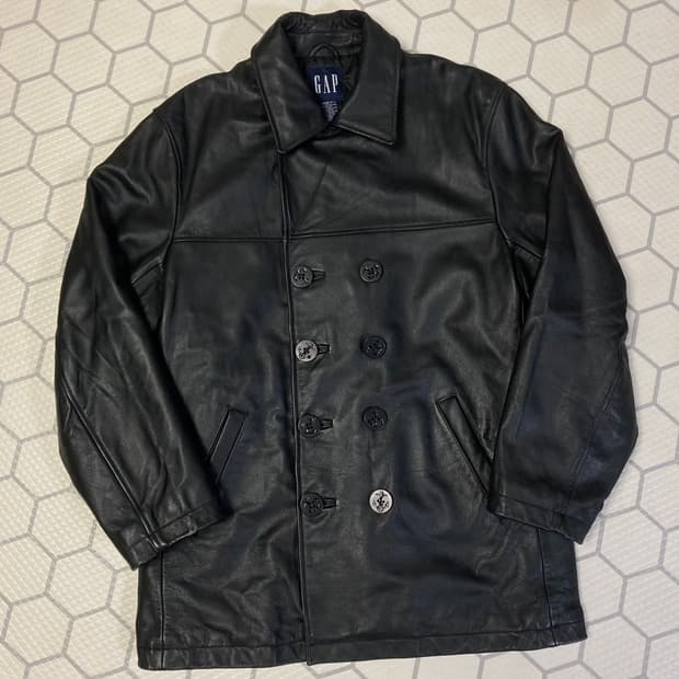 (M) 90s 갭 레더 피코트 블랙 올드갭