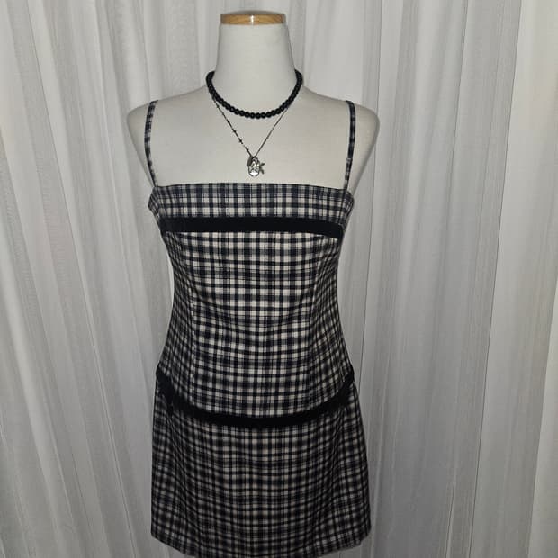 No.5 히메 체크 벨벳리본 미니 원피스