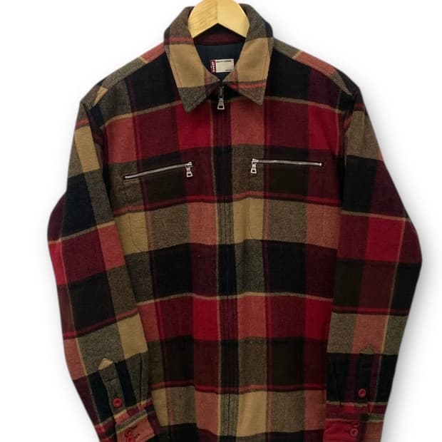 리바이스 울 블렌드 체크 자켓 블루종 M