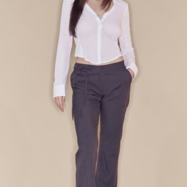 플리즈노팔로우 소피아 리본 부츠컷 팬츠 1  사이즈 블랙