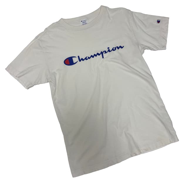 챔피언(Champion) 스크립트 로고 반팔 티셔츠 화이트