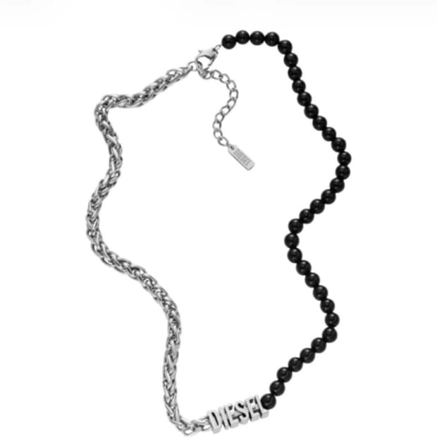 디젤 아게이트 비디드 체인 네클리스 실버 블랙