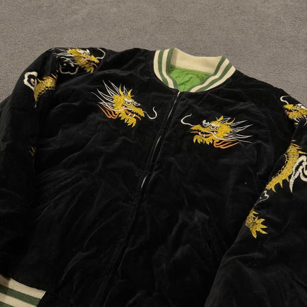 Jpn 일본 빈티지 리버시블 벨벳 용 자수 스카잔 자켓