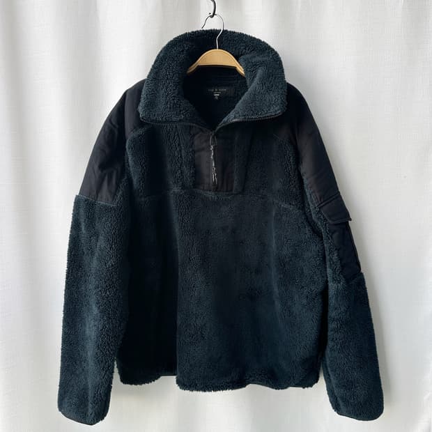 Rag&Bone 랙앤본 플리스 로건 풀오버 블랙 다크그린 XL