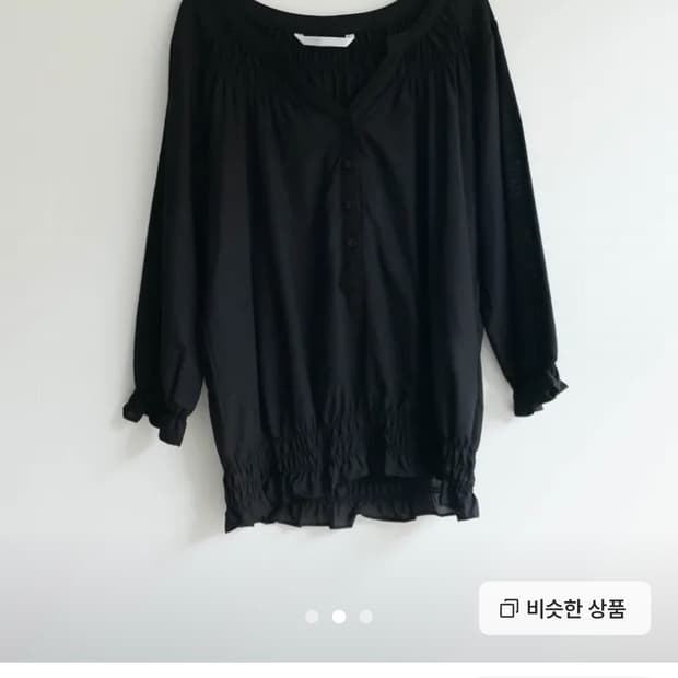 피타 오픈 스모크 셔링 블라우스 블랙