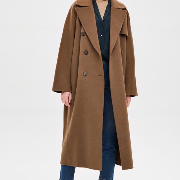 (한섬) 타임 핸드메이드 플랩 코트 브라운 55