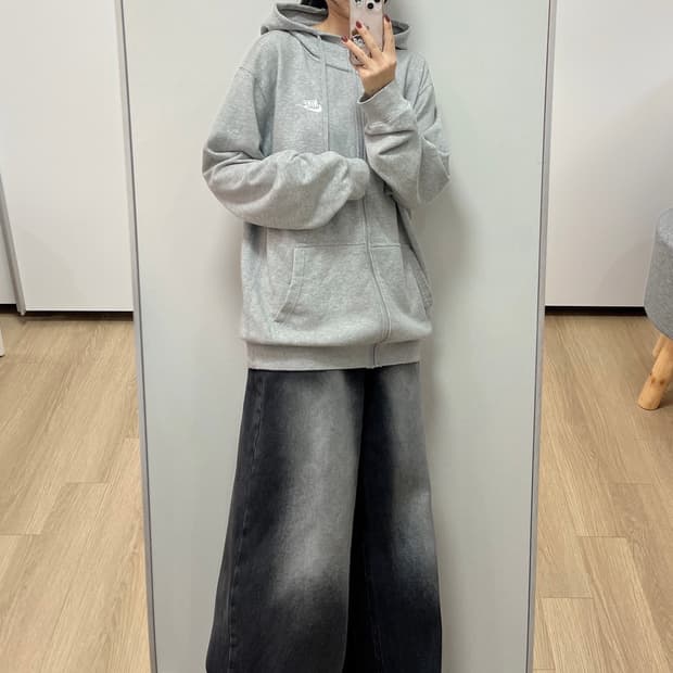 나이키 자수로고 그레이 후드집업