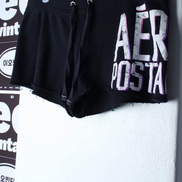 W(S-2XL) 브랜드빈티지 반바지 팬츠 Y2K 블랙 밴딩 숏-P9961