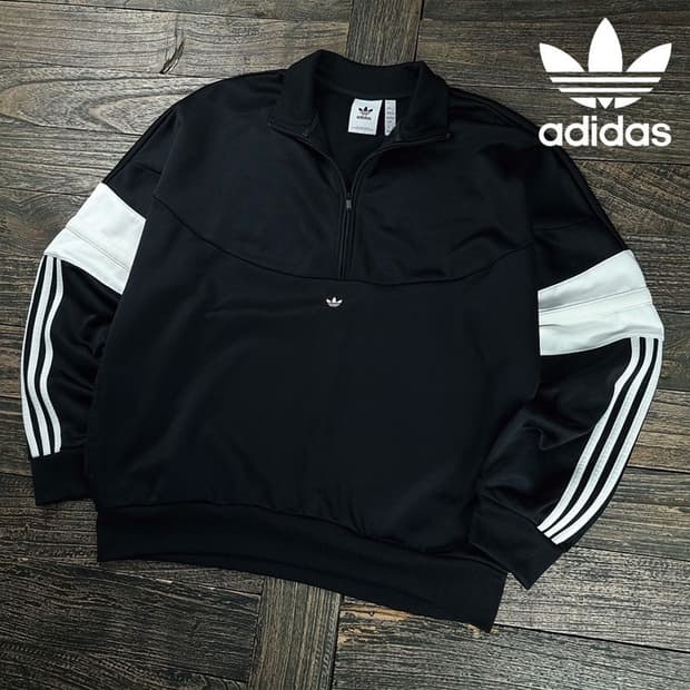 [아디다스] 오버핏 하프집업 반집업 맨투맨 블랙 M20266