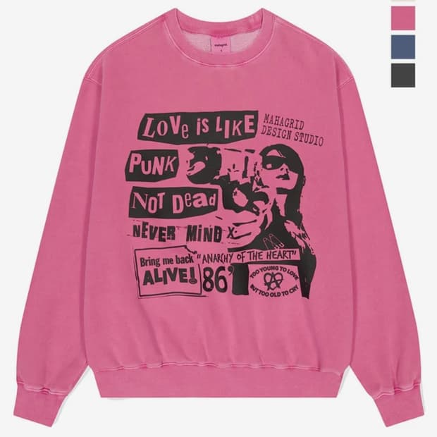 마하그리드 기모 피그먼트 맨투맨 핑크