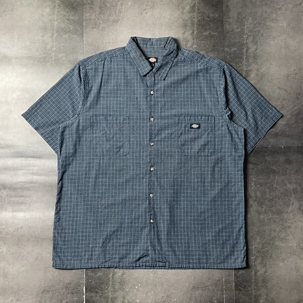 DICKIES 디키즈 빈티지 블루 체크 반팔 워크 셔츠 A00959