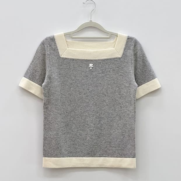 courreges / 꾸레쥬 그레이 울&캐시미어 스퀘어 넥 니트 