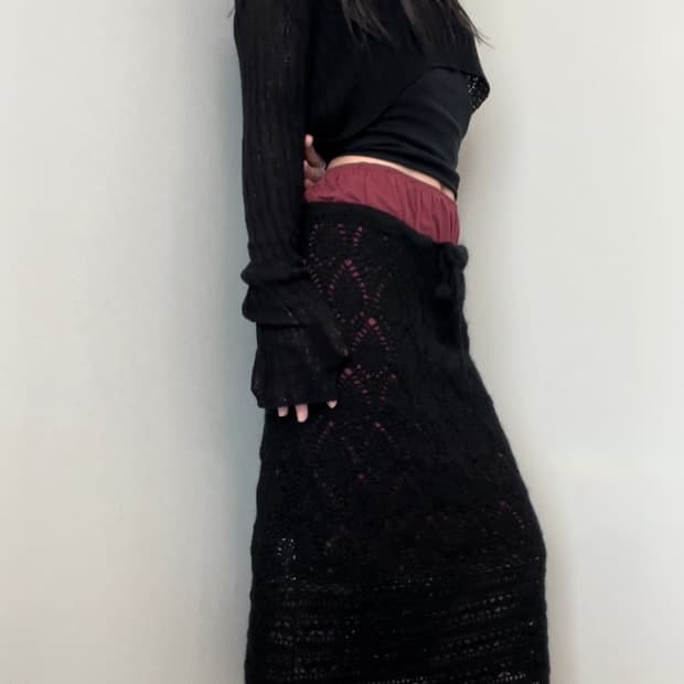 black+wine layered skirt set