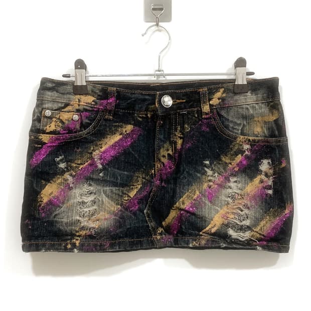 damage painting denim short skirt