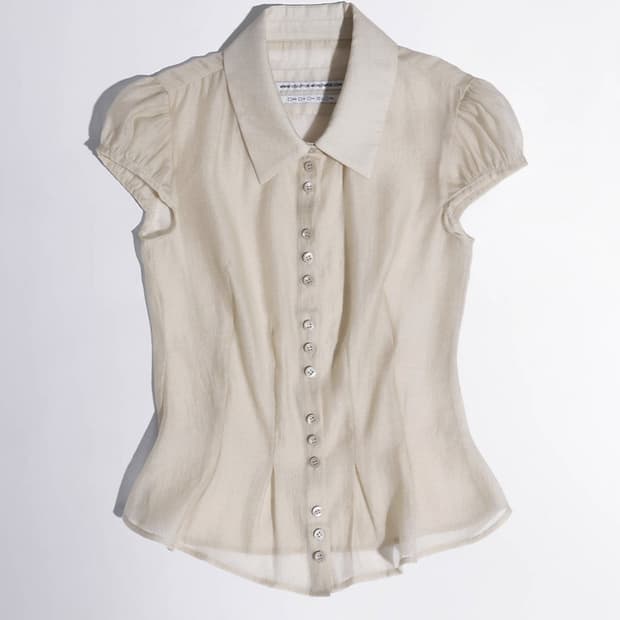 Sculptor sheer pleated hem blouse beige