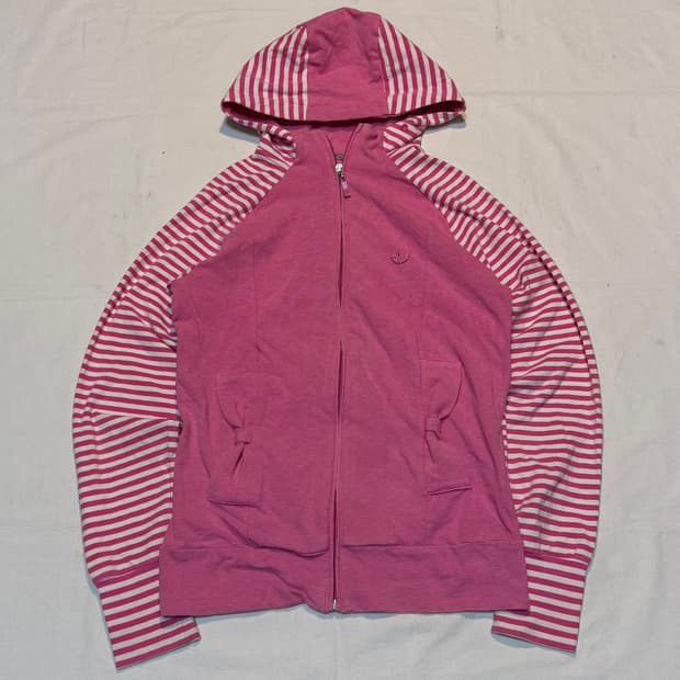 00s 아디다스 스트라이프 핑크 리본 후드집업