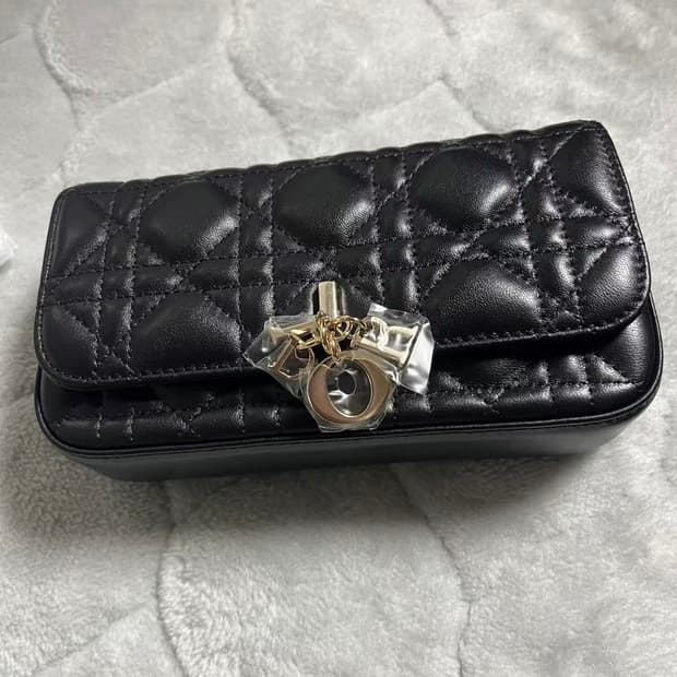 디올 레이디 폰 파우치 블랙 까나쥬 램스킨