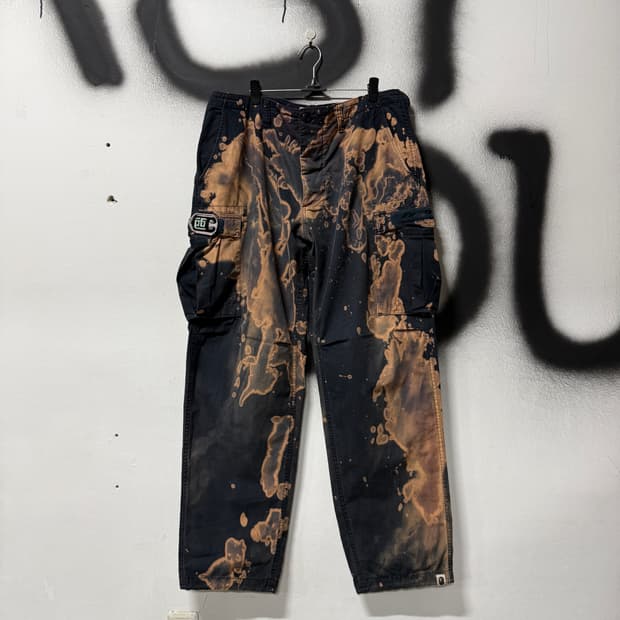 정품 베이프 OG 블리치드 다잉 립스탑 와이드 카고 팬츠