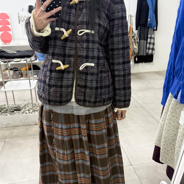 JPN shuca 체크 떡볶이 누빔 후드 숏코트 자켓