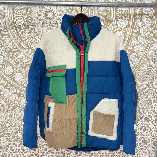 H.X STUIDIO 빈티지 후리스 배색 경량패딩 