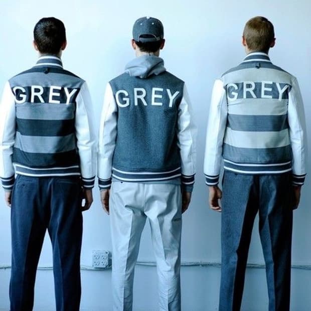 톰 그레이 by 톰브라운 레터링 패치 바시티 가죽 자켓