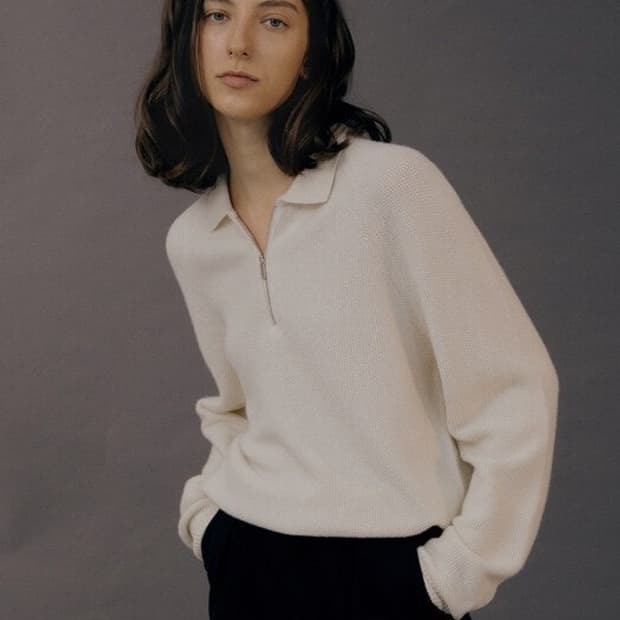 낫띵리튼 울 니트 하프 집업 (크림)