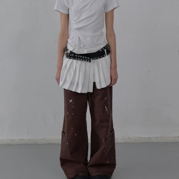 PAINT EFFECT WIDE-LEG TROUSERS(BROWN)