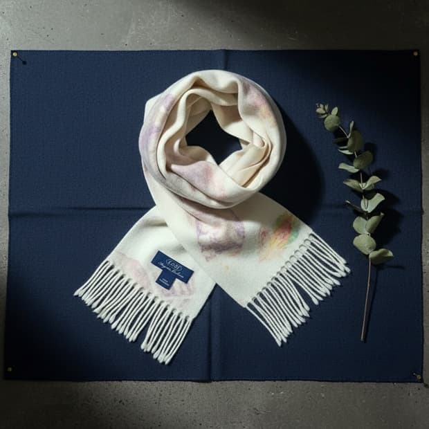 GOBI 몽골리안 캐시미어 파스텔톤 Leaf패턴 머플러