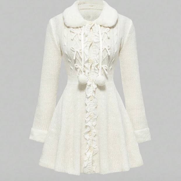 쉬인 shein 라떼갸루 아이보리 퍼 카라 니트 원피스 xs