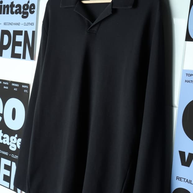(L-2XL) 브랜드빈티지 긴팔티셔츠 카라 블랙 놈코어-H31873