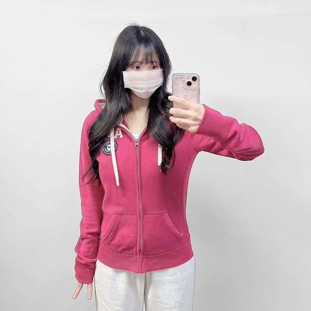 아베크롬비 A&f 로고 후드집업 핑크