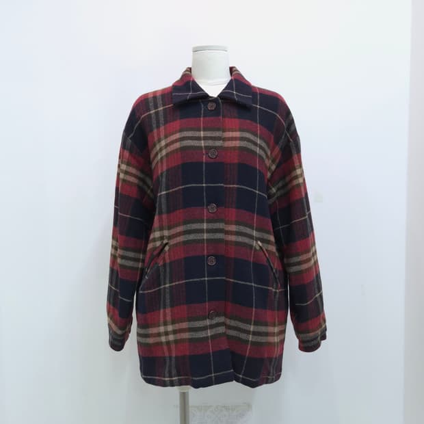 여성 울 체크 하프자켓
