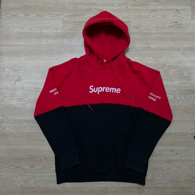 슈프림 투톤 배색 로고 프린팅 기모 후드티 [레드/블랙] 2XL/110