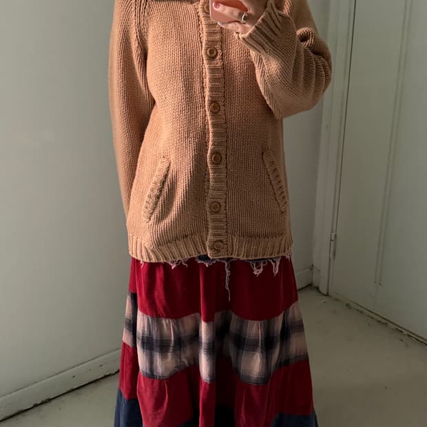 일본빈티지 숄카라 브라운 울 스웨터니트