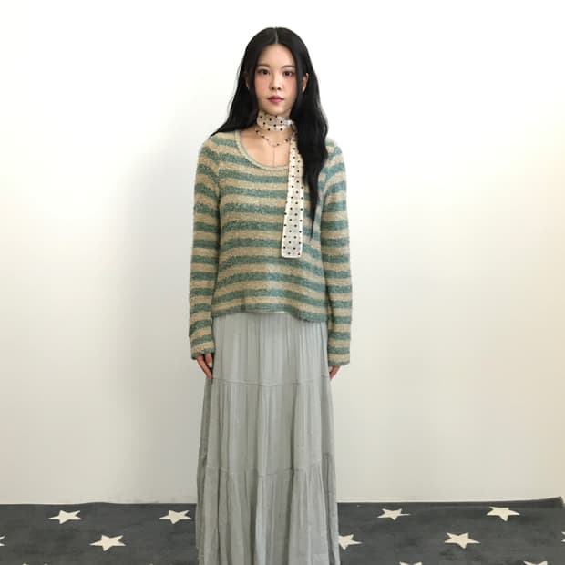 Axes Femme Mint Acrylic Striped Sweater