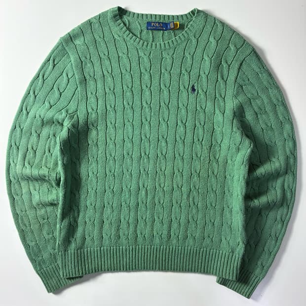 Polo  폴로 랄프로렌 신형 자수 코튼 라이트그린 꽈배기 니트 