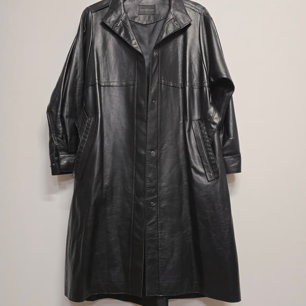 ninesix 블랙 이태리양가죽 롱 코트
