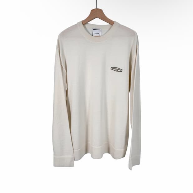 [48] 우영미 남성 로고 패치 라운드 울 니트 스웨터 티셔츠 아이보리