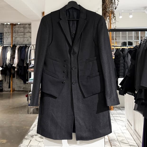 닐바렛 차콜 울 혼방 베스트 레이어드 블레이저 자켓