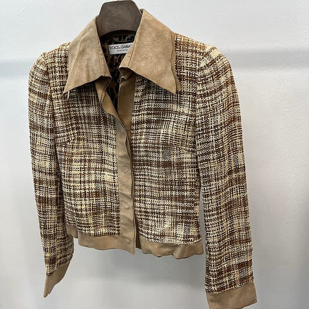 여) 돌체앤가바나 레더콤비 트위드자켓 