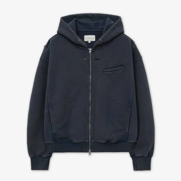 인템포무드 버튼홀 워싱 후드 집업