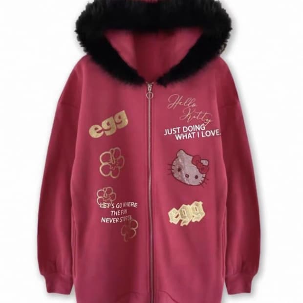 새상품) Avail 헬로키티 퍼 후드집업 후집 갸루 L사이즈