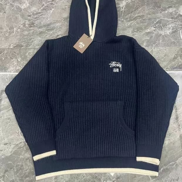 스투시 x 웨일즈 보너 캐시미어 후디 네이비