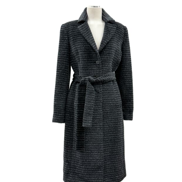 아르마니 꼴레지오니 믹스드 텍스처 벨티드 롱 코트