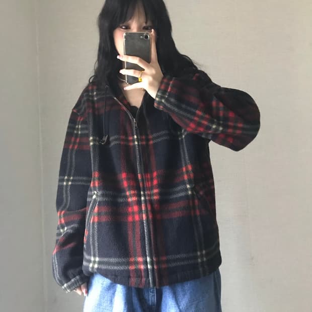 폴로 USA 체크 후리스 집업